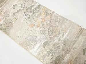 光悦垣に鶴・草花模様織出し袋帯